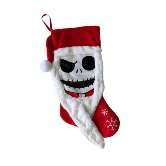 Disney Nightmare Before Christmas Jack Skeleton Stocking Red White Santa Claus - Picture 1 of 9